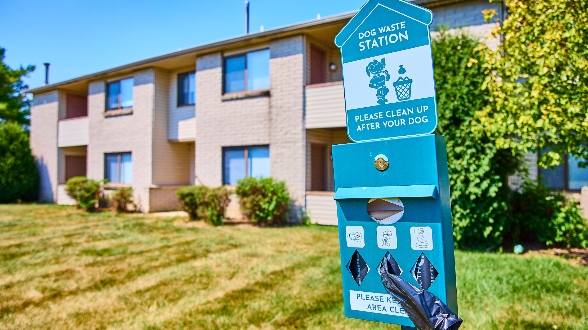 Apartment Complex with pet waste station for Tidy Paw Squad